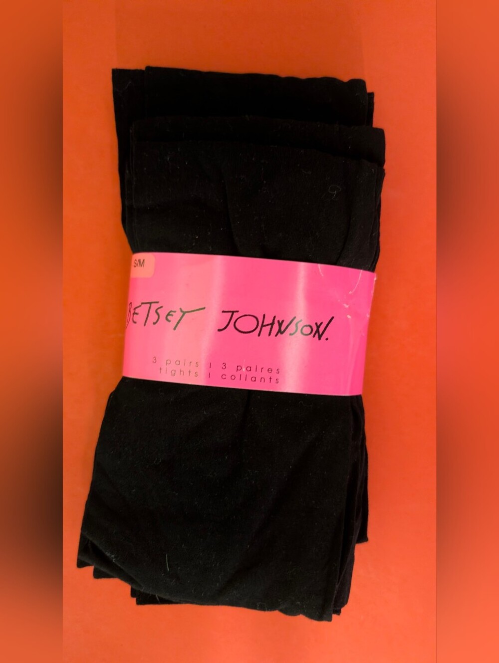 NWT Betsey Johnson 3 Pack Solid Opaque Black Tights Size S/M Deadstock New